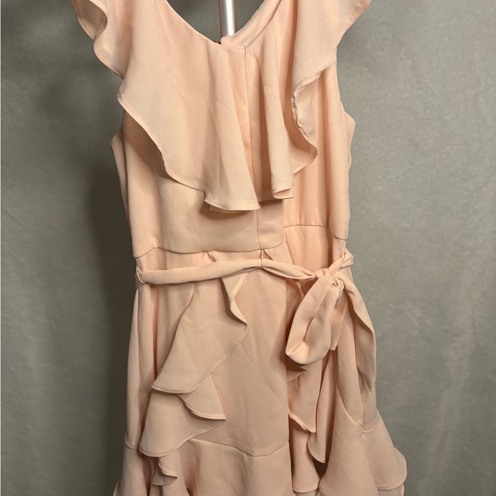 GB girls Peach Ruffle Tie-Waist Mini Dress